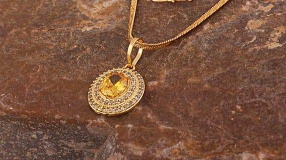 Gold Plated Yellow Sapphire Pendant for Men & Women - Aemorio
