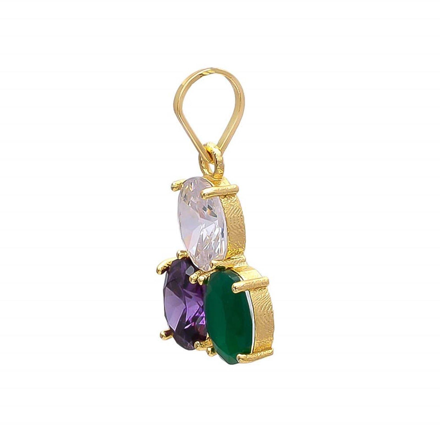 Gold-Plated Pendant with Zircon, Emerald & Blue Sapphire - Aemorio