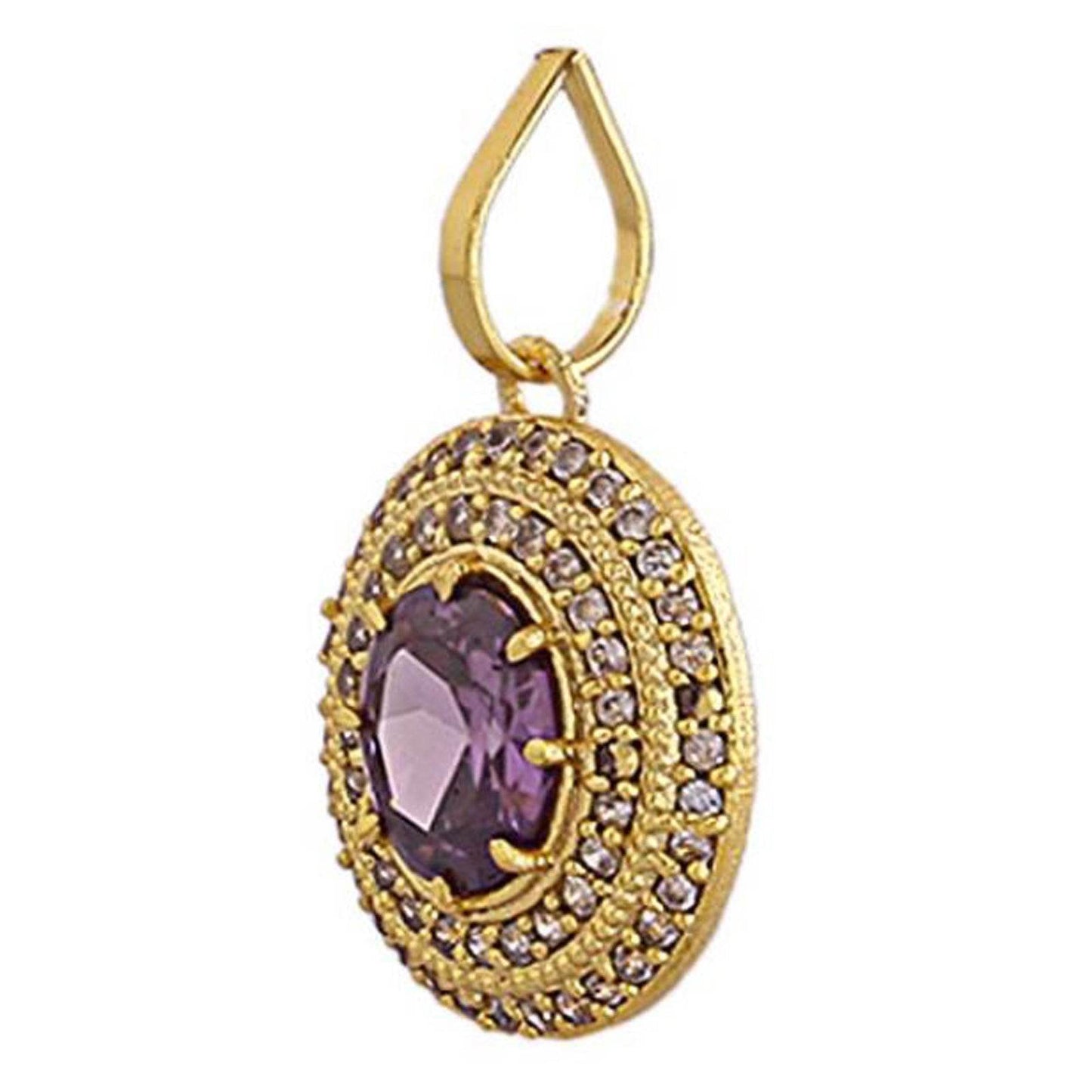 Rhodium Gold Plated Purple Sapphire Pendant - Aemorio