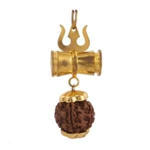 Gold-Plated Damru Trishul Rudraksha Pendant – Panchdhatu - Aemorio