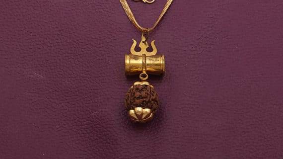 Gold-Plated Damru Trishul Rudraksha Pendant – Panchdhatu - Aemorio