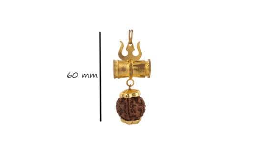 Gold-Plated Damru Trishul Rudraksha Pendant – Panchdhatu - Aemorio