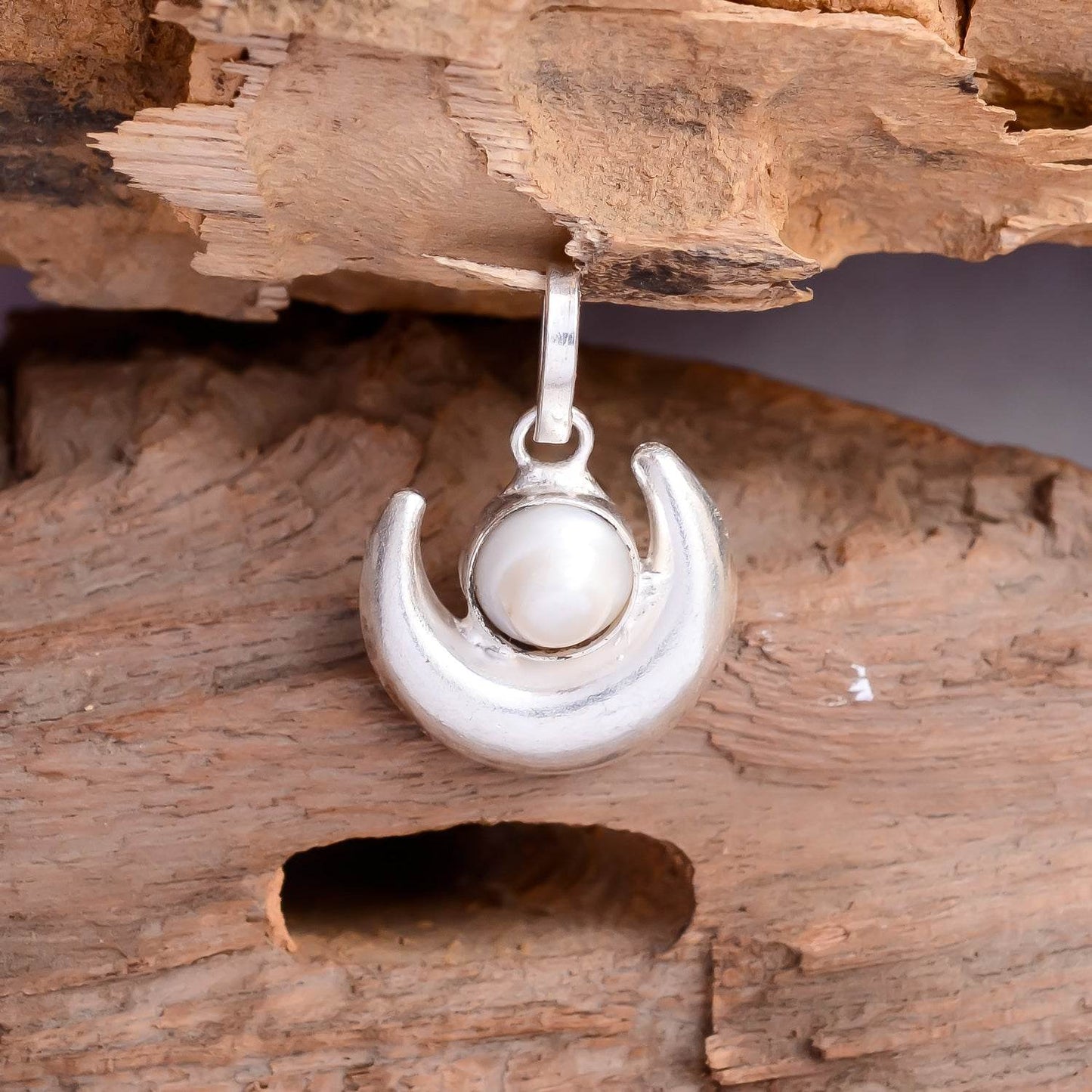 Moon Shape Pearl Pendant - Silver-Plated, Spiritual Benefits - Aemorio
