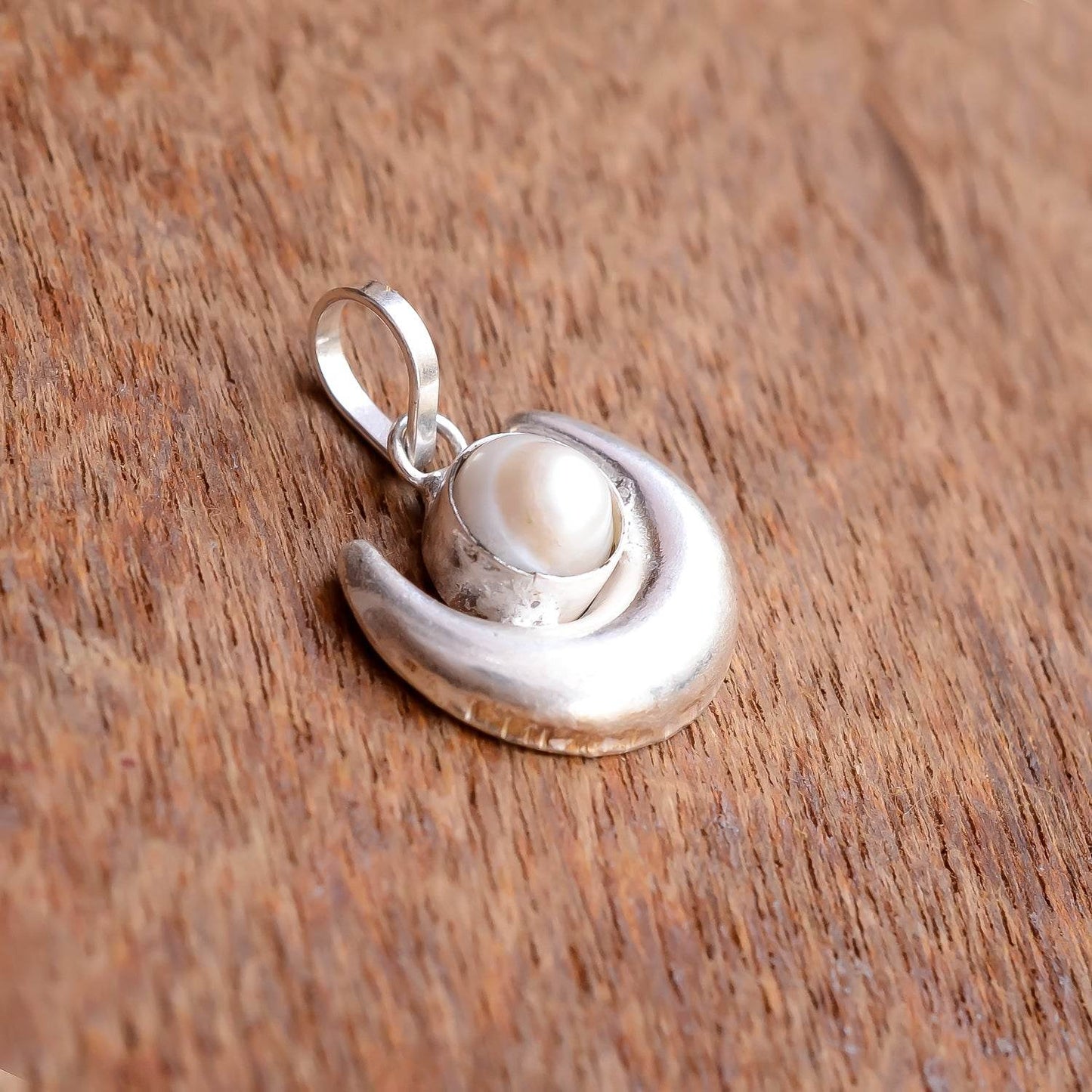 Moon Shape Pearl Pendant - Silver-Plated, Spiritual Benefits - Aemorio