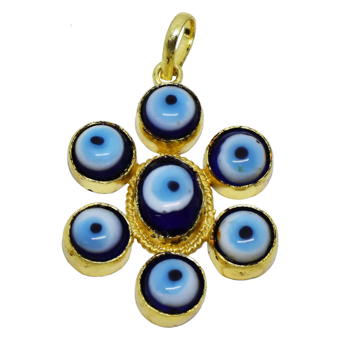 Seven Evil Eye Nazar Protection Pendant – Gold Plated - Aemorio