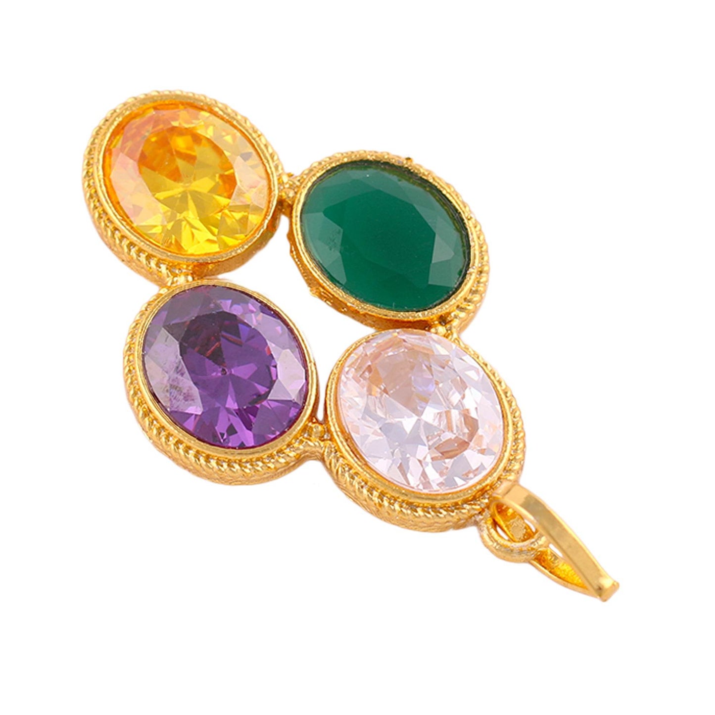 Zircon Blue Sapphire Yellow Sapphire & Emerald Stone Pendant Gold Plated - Aemorio