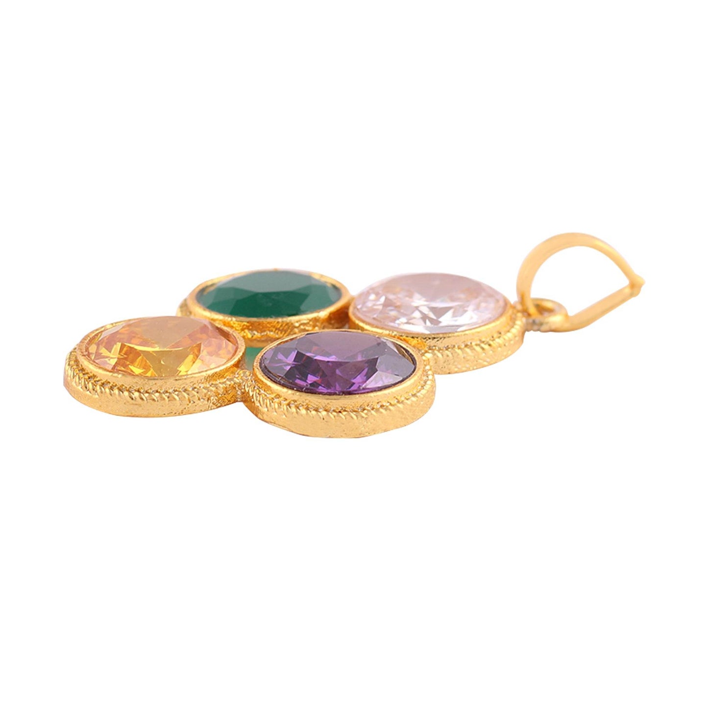 Zircon Blue Sapphire Yellow Sapphire & Emerald Stone Pendant Gold Plated - Aemorio