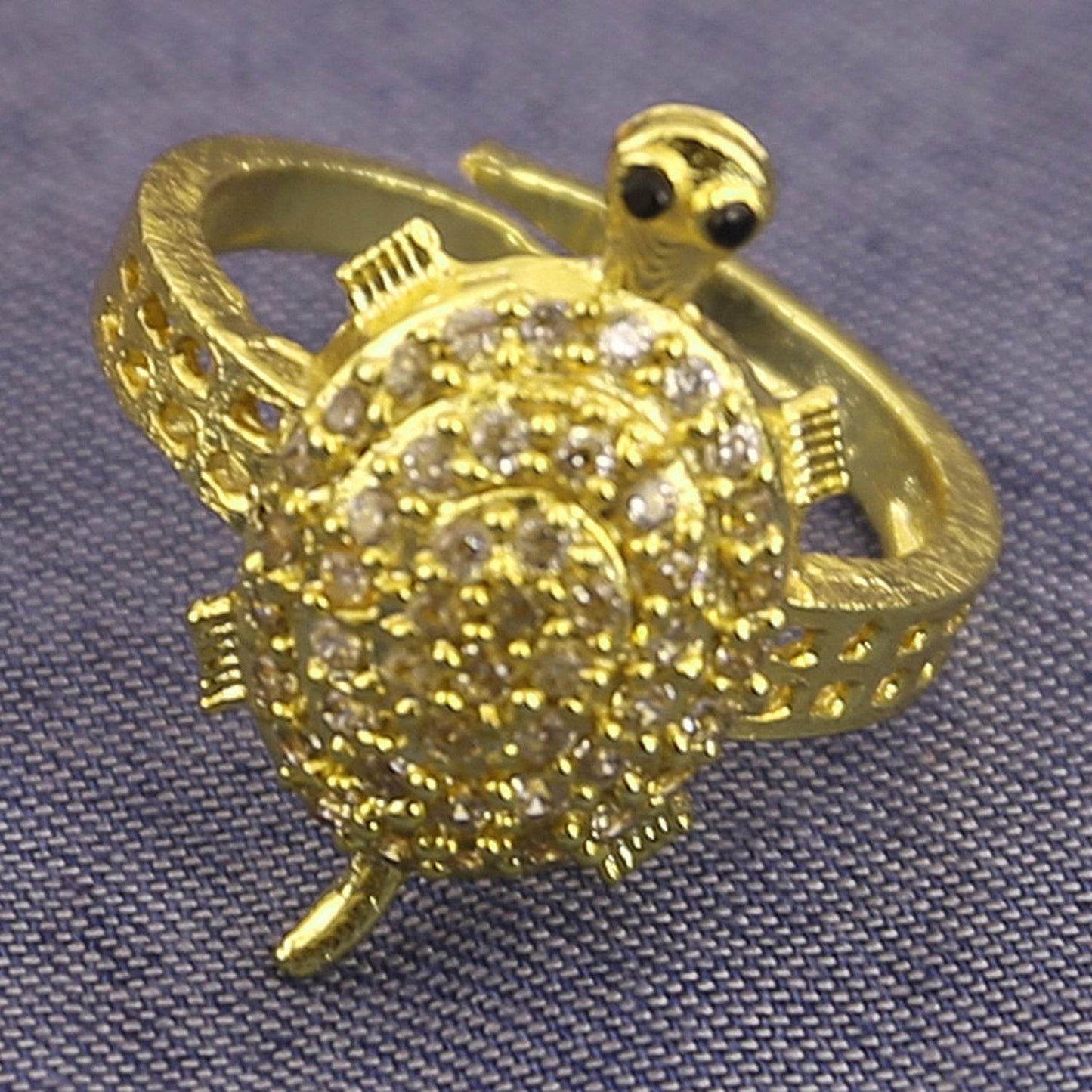 Gold Plated Meru Tortoise Shree Yantra Ring for Men & Women - Aemorio