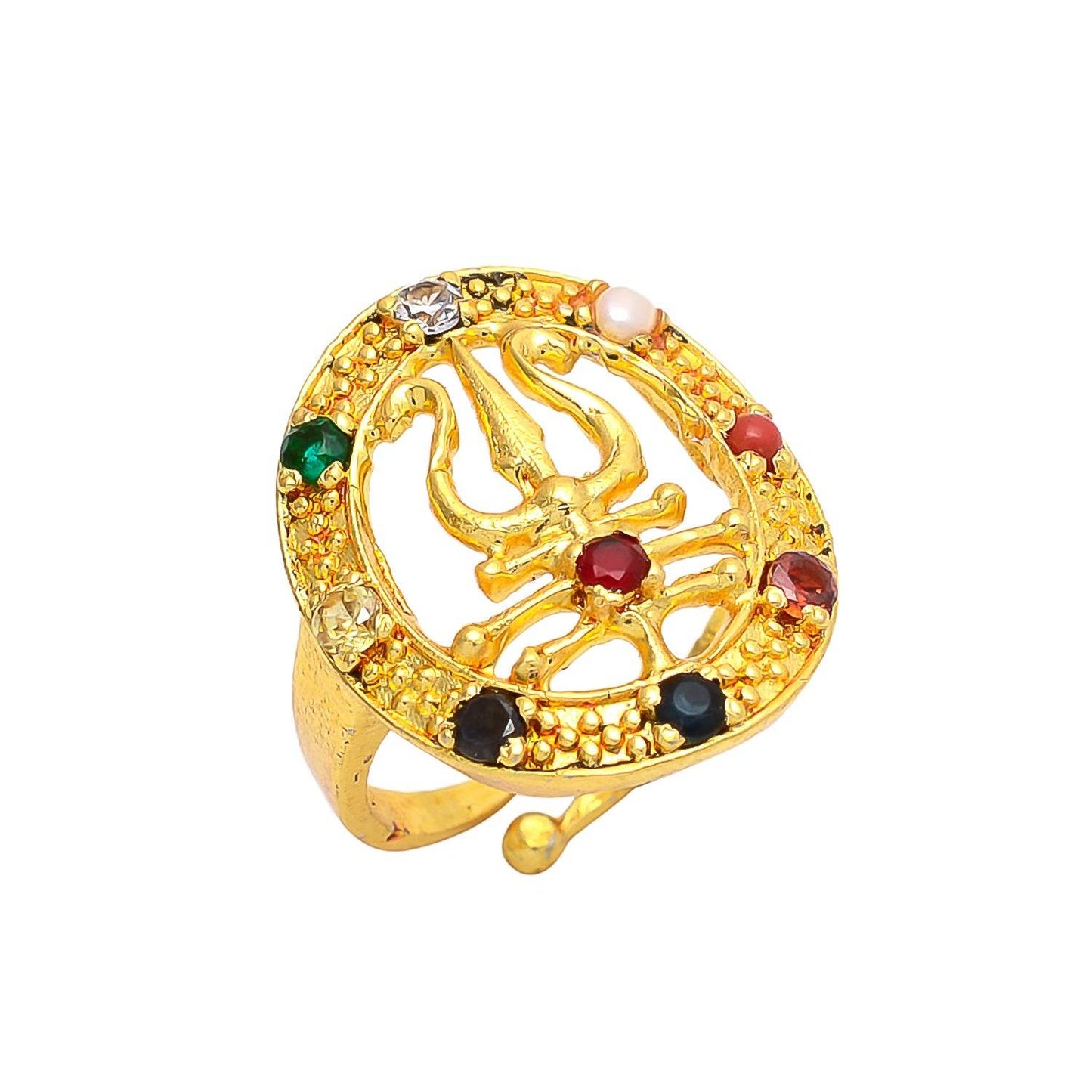 Navaratna Gold Ring for Men with 9 Gemstones - Aemorio