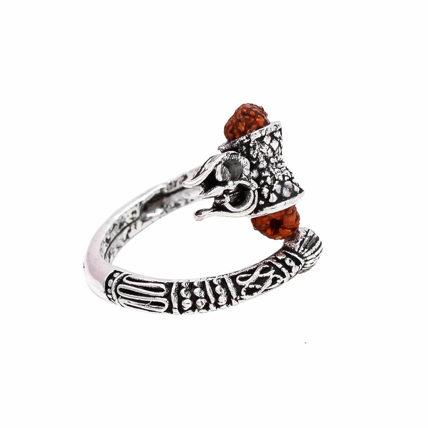 Rudraksha Trishul Damru Silver Ring – For Men & Women - Aemorio