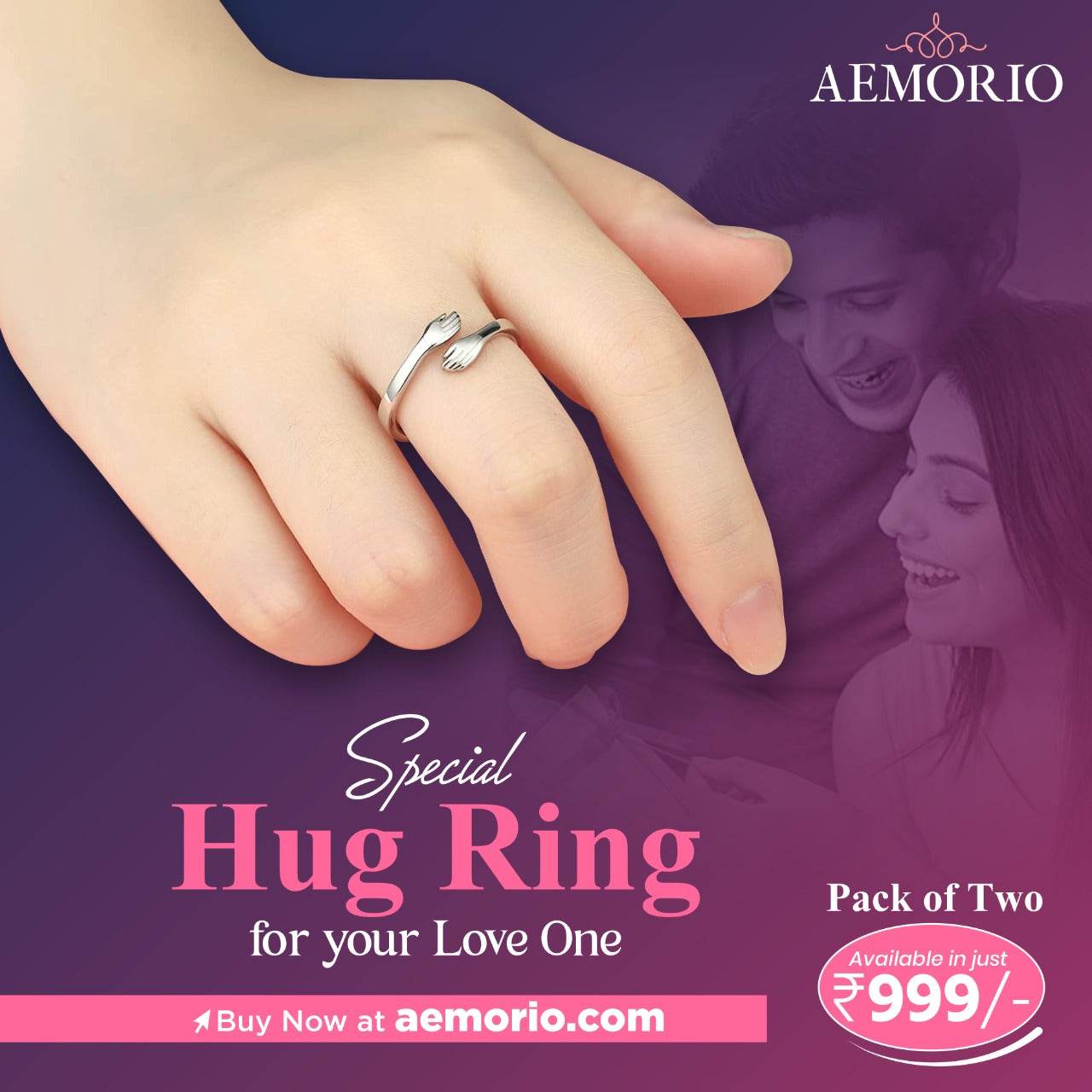 Aemorio Hug Rings for Women Girls Silver Hugging Hands Open Promise Ring Jewelry Hug Hands Mens Rings Couples Wedding Bands - Aemorio