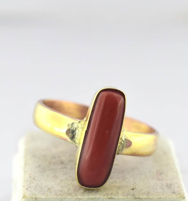 Certified Red Coral (Moonga) Panchdhatu Ring – Adjustable - Aemorio