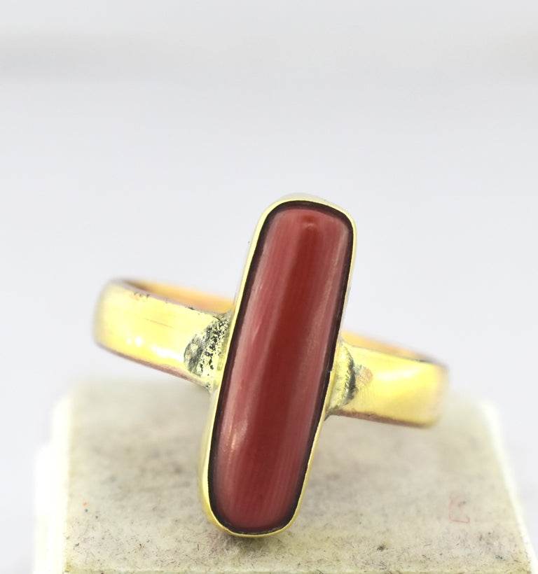 Certified Red Coral (Moonga) Panchdhatu Ring – Adjustable - Aemorio
