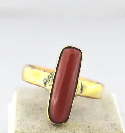 Certified Red Coral (Moonga) Panchdhatu Ring – Adjustable - Aemorio