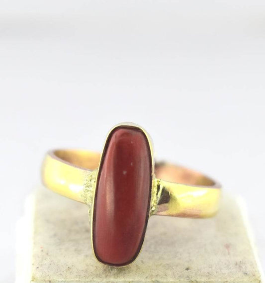 Certified Red Coral (Moonga) Panchdhatu Ring – Adjustable - Aemorio