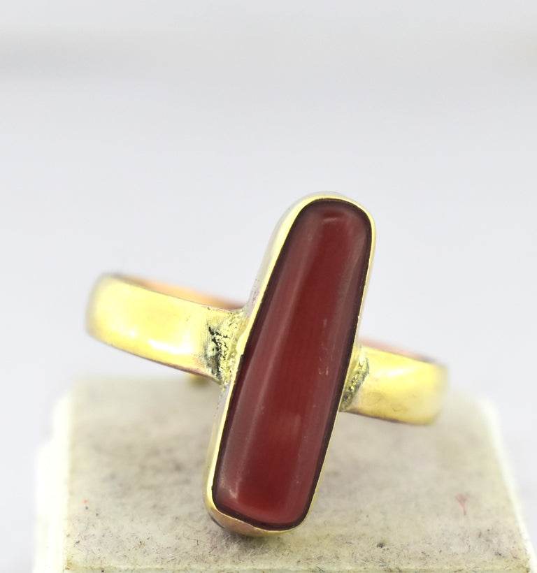 Certified Red Coral (Moonga) Panchdhatu Ring – Adjustable - Aemorio