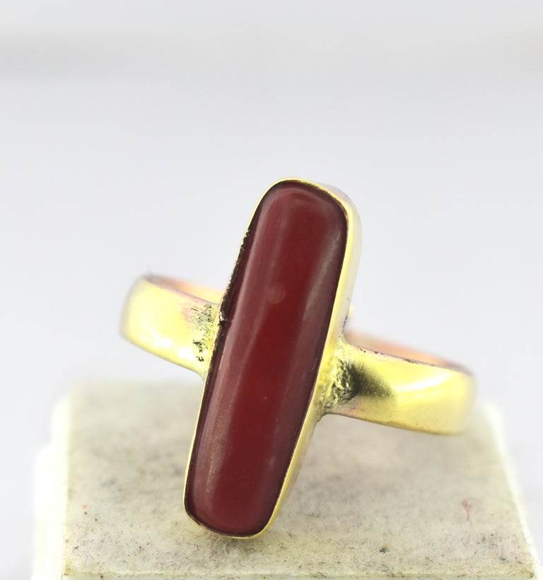 Certified Red Coral (Moonga) Panchdhatu Ring – Adjustable - Aemorio
