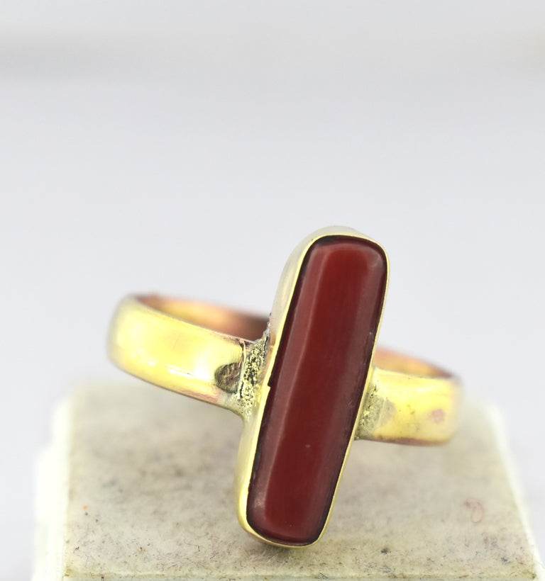 Certified Red Coral (Moonga) Panchdhatu Ring – Adjustable - Aemorio