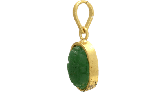 Panchdhatu Ganesha Pendant with Synthetic Emerald Stone - Aemorio