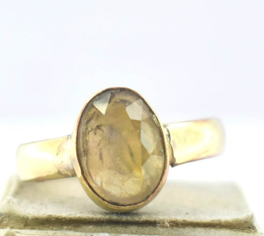 Pukhraj Guru Rashi Yellow Sapphire Panchdhatu Adjustable Ring - Aemorio