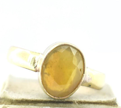 Pukhraj Guru Rashi Yellow Sapphire Panchdhatu Adjustable Ring - Aemorio