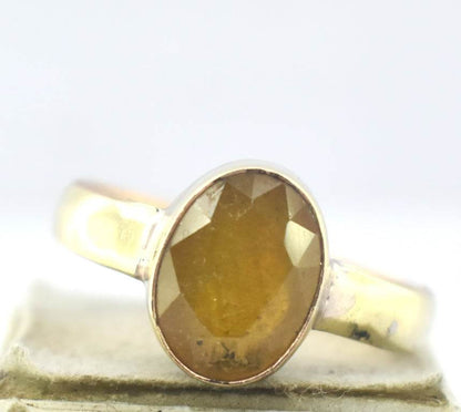 Pukhraj Guru Rashi Yellow Sapphire Panchdhatu Adjustable Ring - Aemorio
