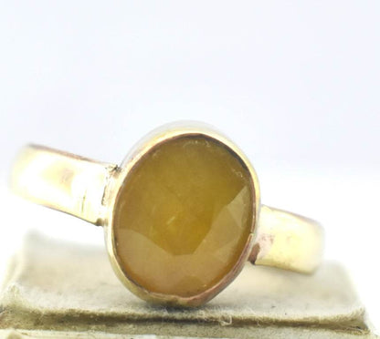 Pukhraj Guru Rashi Yellow Sapphire Panchdhatu Adjustable Ring - Aemorio