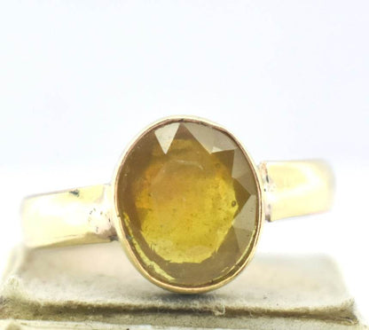 Pukhraj Guru Rashi Yellow Sapphire Panchdhatu Adjustable Ring - Aemorio
