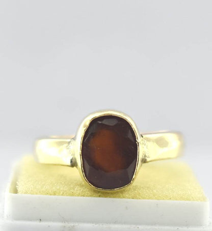Natural Hessonite (Gomed) Panchdhatu Ring – Gold-Plated - Aemorio