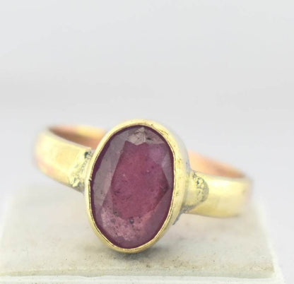 Natural Ruby (Manik) Panchdhatu Ring – Adjustable & Pure - Aemorio