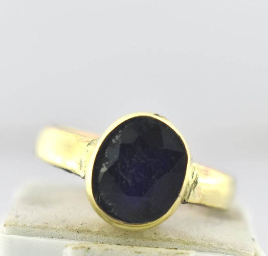 Natural Blue Sapphire (Neelam) Panchdhatu Ring – Gold - Aemorio