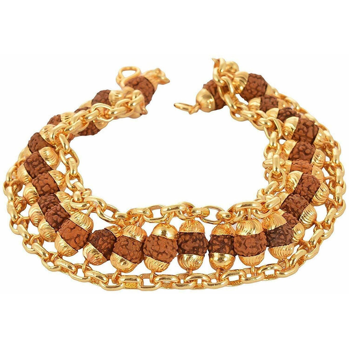 Handmade Rudraksha Durable Bracelet – Golden Brass, Natural Beads - Aemorio