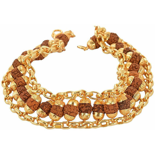 Handmade Rudraksha Durable Bracelet – Golden Brass, Natural Beads - Aemorio
