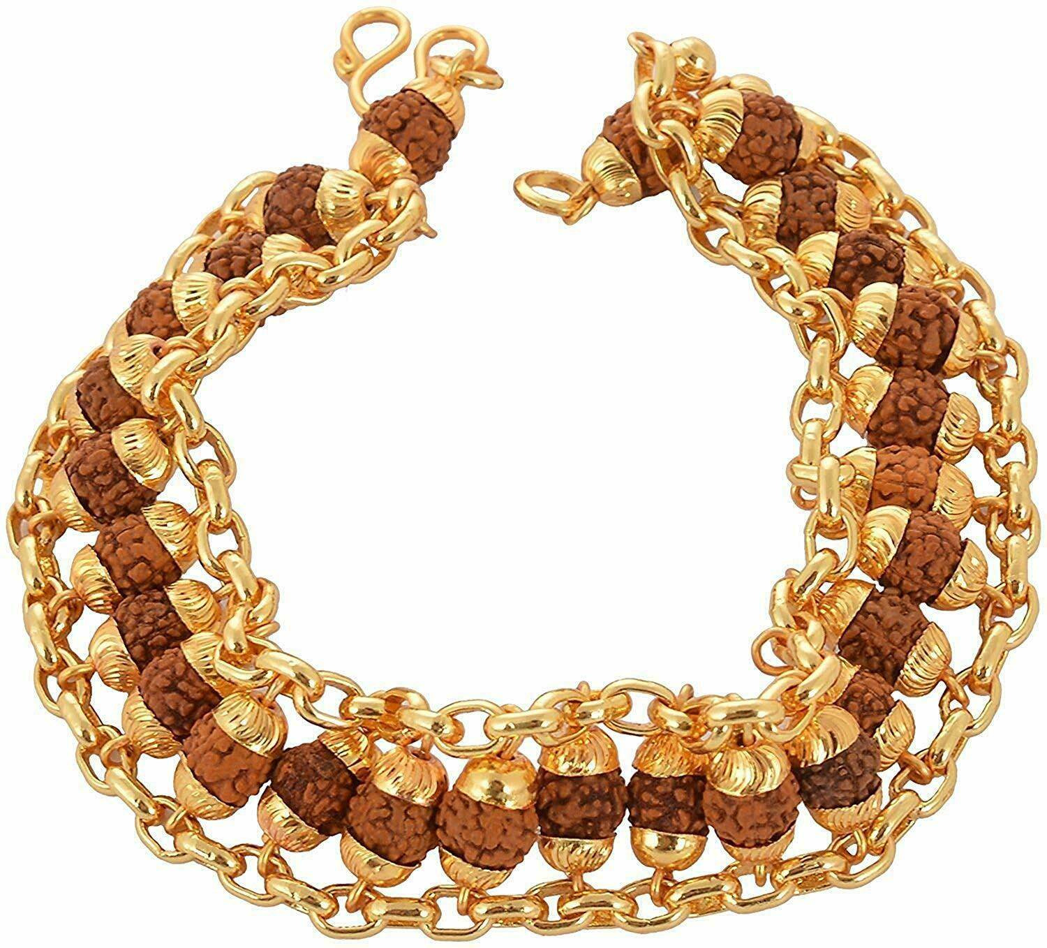 Handmade Rudraksha Durable Bracelet – Golden Brass, Natural Beads - Aemorio