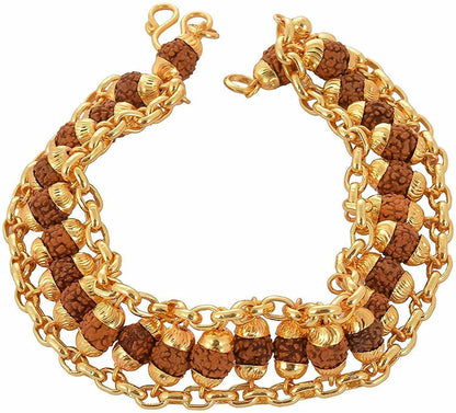 Handmade Rudraksha Durable Bracelet – Golden Brass, Natural Beads - Aemorio