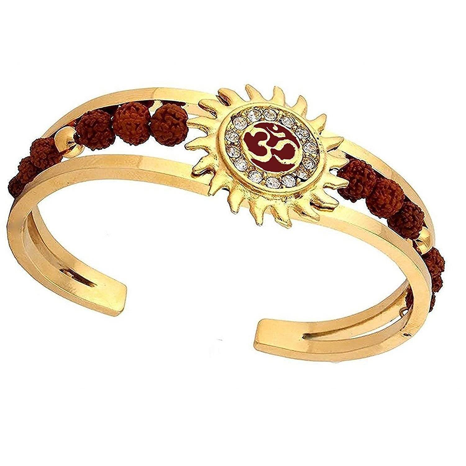 Om Rudraksha Cuff Bracelet for Men – Gold Plated Brass - Aemorio
