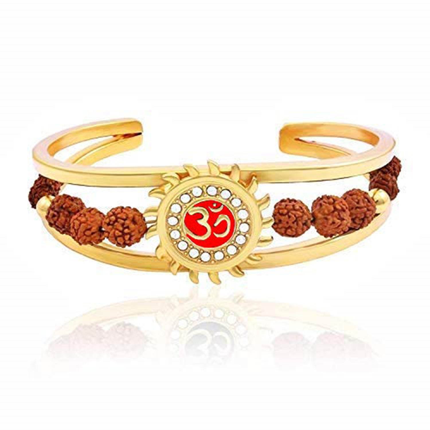 Om Rudraksha Cuff Bracelet for Men – Gold Plated Brass - Aemorio