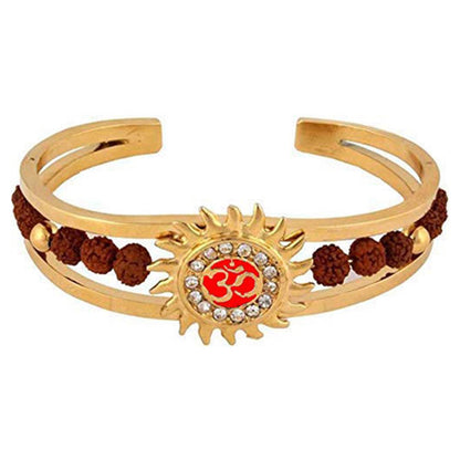 Om Rudraksha Cuff Bracelet for Men – Gold Plated Brass - Aemorio