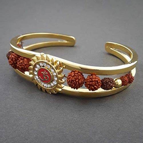 Om Rudraksha Cuff Bracelet for Men – Gold Plated Brass - Aemorio
