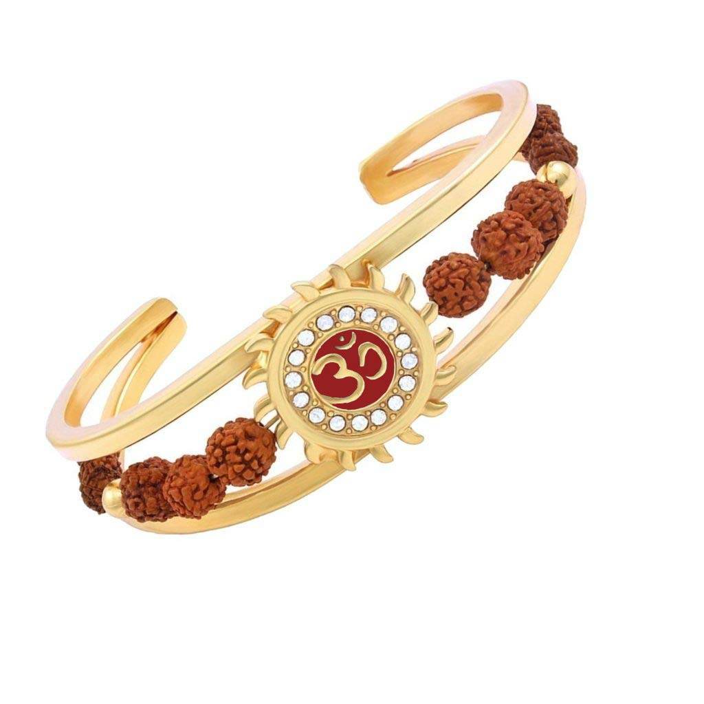 Om Rudraksha Cuff Bracelet for Men – Gold Plated Brass - Aemorio