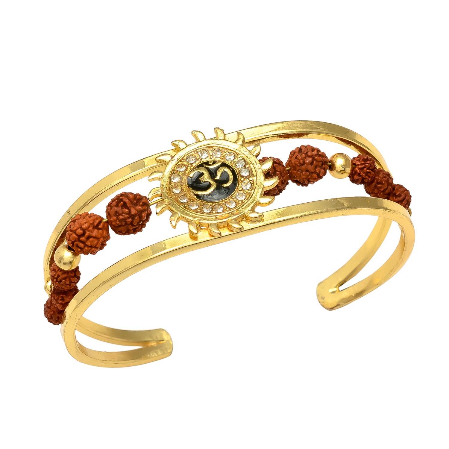 Om Rudraksha Cuff Bracelet for Men – Gold Plated Brass - Aemorio