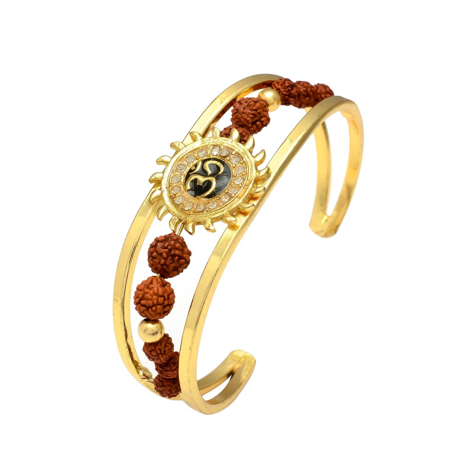 Om Rudraksha Cuff Bracelet for Men – Gold Plated Brass - Aemorio
