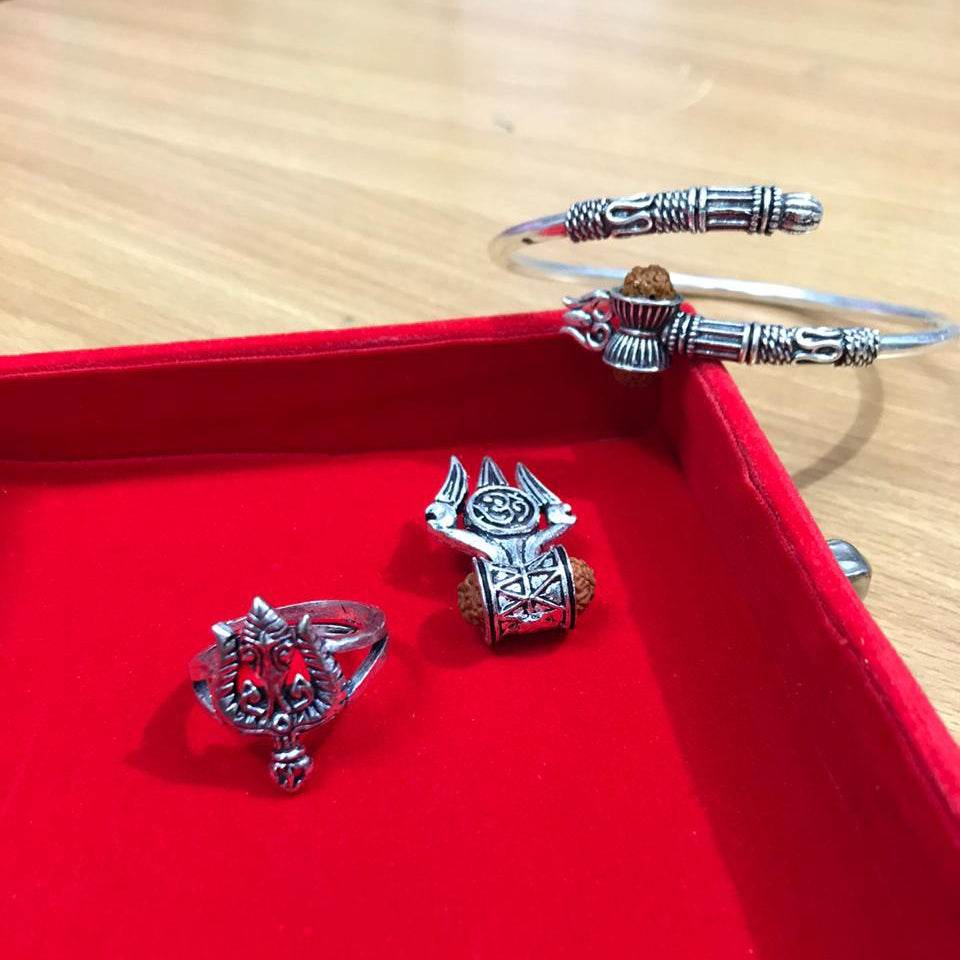 Rudraksha Kavach Trishul Damru Kada Pendant Ring Set – Unisex - Aemorio