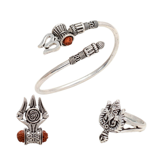 Rudraksha Kavach Trishul Damru Kada Pendant Ring Set – Unisex - Aemorio