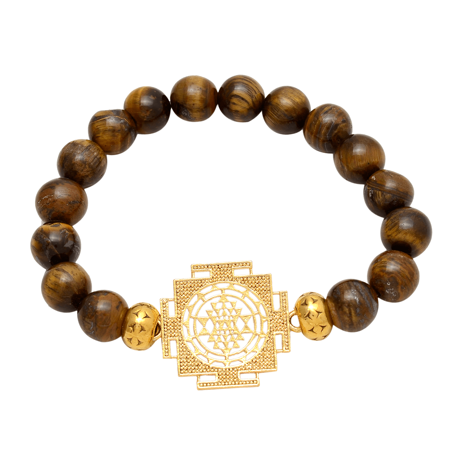 Sri Yantra Tiger Eye Bracelet | 10 mm Natural Beads - Aemorio