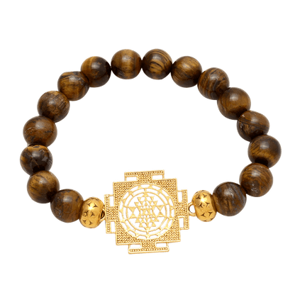 Sri Yantra Tiger Eye Bracelet | 10 mm Natural Beads - Aemorio