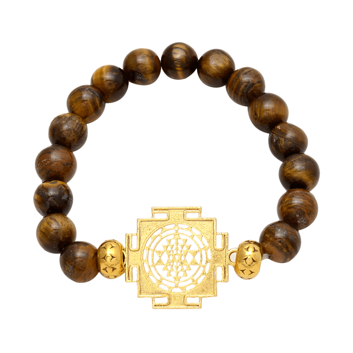 Sri Yantra Tiger Eye Bracelet | 10 mm Natural Beads - Aemorio
