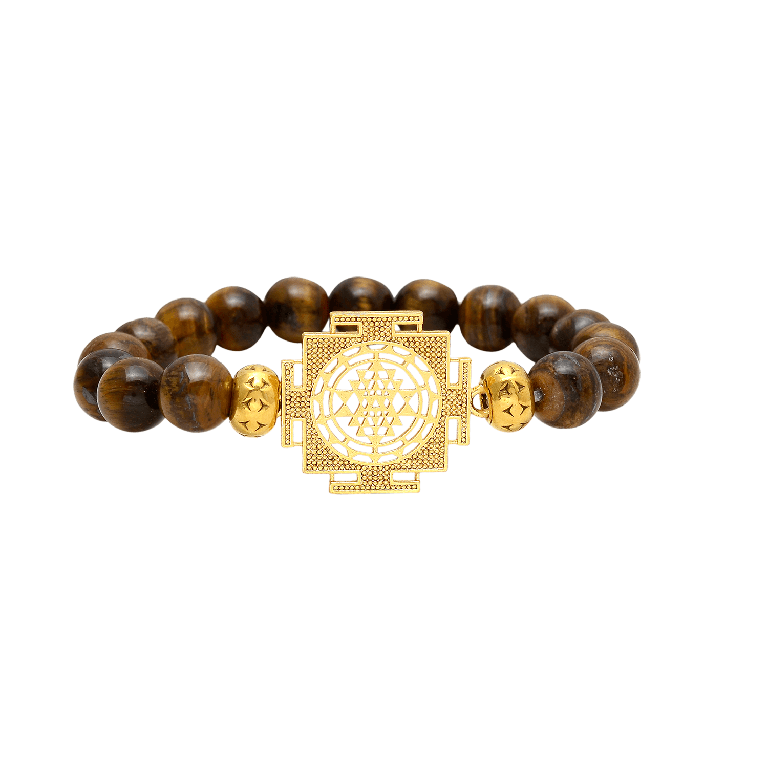 Sri Yantra Tiger Eye Bracelet | 10 mm Natural Beads - Aemorio