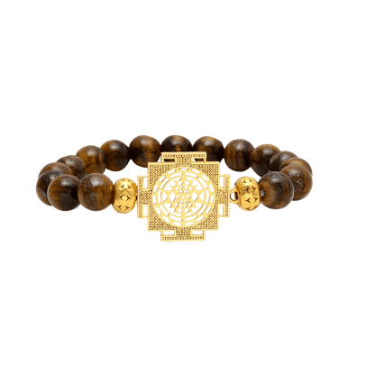 Sri Yantra Tiger Eye Bracelet | 10 mm Natural Beads - Aemorio