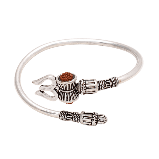 Trishul Kada with Rudraksha & Damru – Spiritual Brass Bracelet - Aemorio